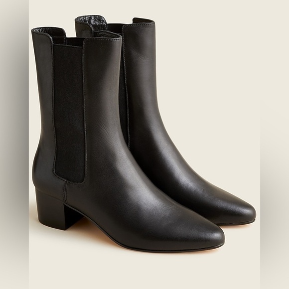 J. Crew Leather high shaft stacked heel boots BA767 Black 12 - Picture 1 of 6